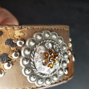Cowhide Concho Leather Cuff Handmade Unique